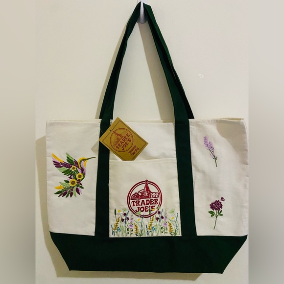 Embroidered Trader Joe’s Canvas Tote | Boho Reusable Market Bag | Gift Idea - Picture 3 of 9